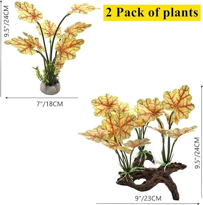 M2cbridge Fish Tank Plastic Soft Grass Artificial Betta Water Plants Yellow | base shaped of tree trunk, zero maintenance, soft without scratching