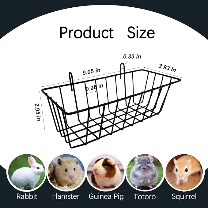 Rabbit Hay Feeder Rack Guinea Pig Hay Dispenser for Cage Hanging Metal Feeder Small Animals Hay Holder Manger for Rabbits Guinea Pigs Chinchillas Ferrets (Black - 4 in a Group)