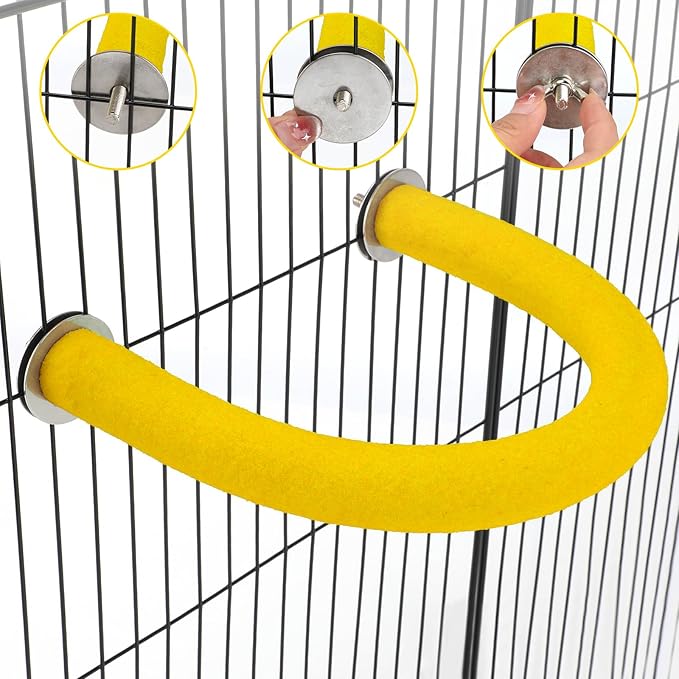 Rypet U Shape Parrot Perch Stand Toy for Paw Grinding Clean Stick Exercise, Rough-Surfaced Quartz Bird Perch Standing Cage Accessories for for Small Parakeets Cockatiels Conures Macaws (Yellow S)