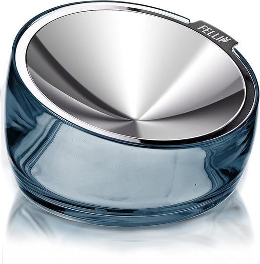 Felli Pet Oblik Whisker Fatigue Cat Food Bowl Raised Stainless Steel Shallow Dish, Pet Design Anti Vomit Tilted Metal Plate Feeder Elevated Acrylic Base (Shadow, 0.5 Cups Shallow Dish)