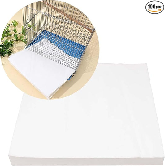 100 Sheets Bird Cage Liner Papers, Disposable Bird Cage Paper Liners, Cuttable Pet Animal Cages Cushion, Precut Absorbent Bird Paper for Bird Parrot Small Animal, 7.9'' X 10.6''