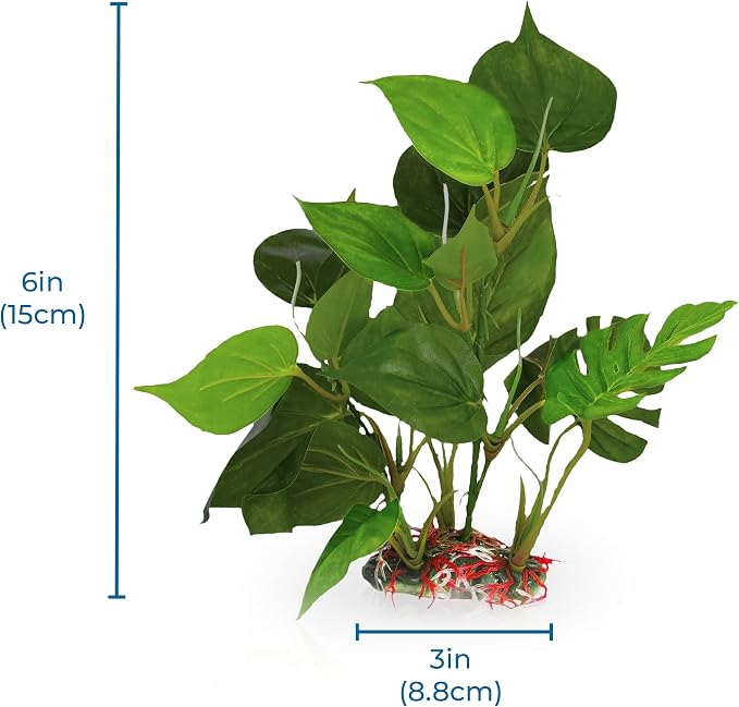 SunGrow Plastic Leaf Plant, Heavy-Duty Ceramic Base, Hiding Spot for Fish, Betta, Angelfish, Gold Fish, Frog, Python, Reptiles, Amphibians (10 Inches, 1 Count)