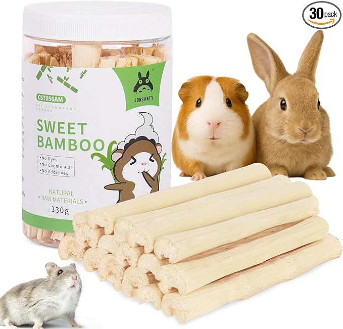 JONSΛNTY 25-28 PCS 330g Natural Sweet Bamboo, Chew Toys for Rabbit, Guinea Pig, Hamster, Chinchilla, Bunny, Rat, Teething Toy for Small Animal