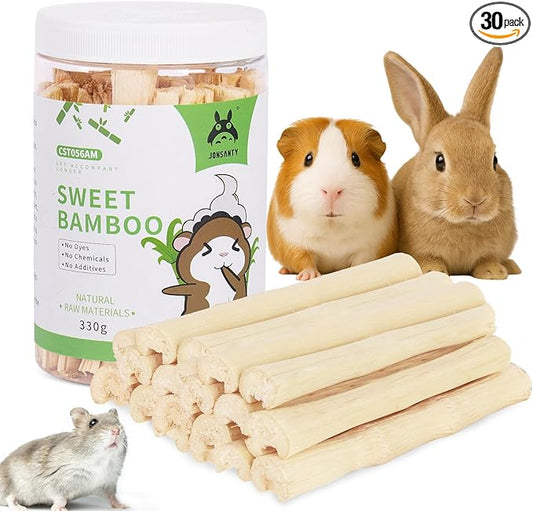 JONSΛNTY 25-28 PCS 330g Natural Sweet Bamboo, Chew Toys for Rabbit, Guinea Pig, Hamster, Chinchilla, Bunny, Rat, Teething Toy for Small Animal
