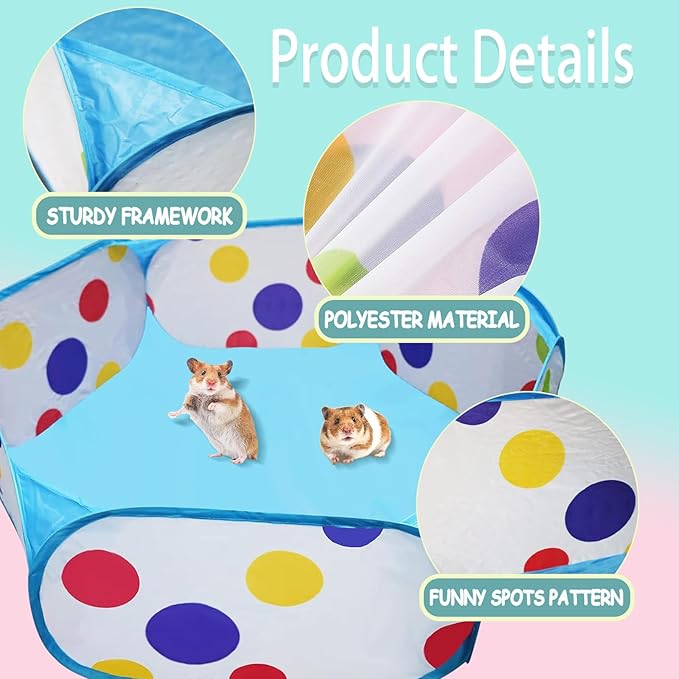Small Animal Playpen, Portable Guinea Pig Playpen Pet Cage Tent, Waterproof Pop-up Open Pet Tent Metal Wire Yard Fence for Hamster Indoor Outdoor Exercise (Blue)