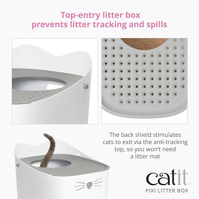 Catit PIXI Top-Entry Litter Box – Modern, Leak-Proof Cat Litter Box with Anti-Tracking Lid, Easy-Clean Design, Seamless & BPA-Free – Reduces Litter Mess, Minimalist Style, Large Space for Cats