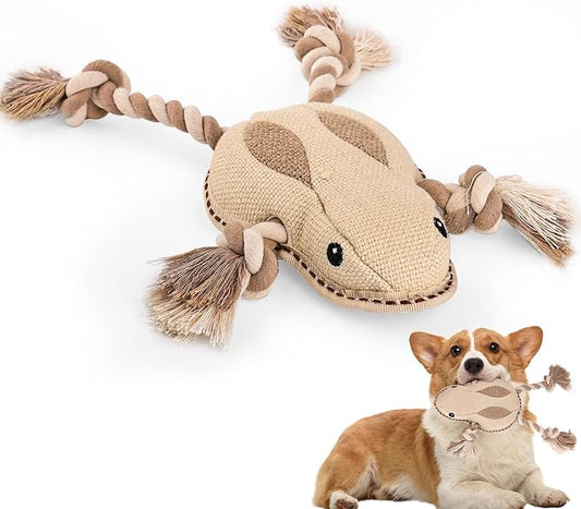 Nature Tough Ramie Cotton Fabric Durable Squeaky Dog Toys for chewers Interactive to Keep Them Busy, Funny Tug of War Dogs Toy for Small Medium Large Cute Birthday Gift (Frog)