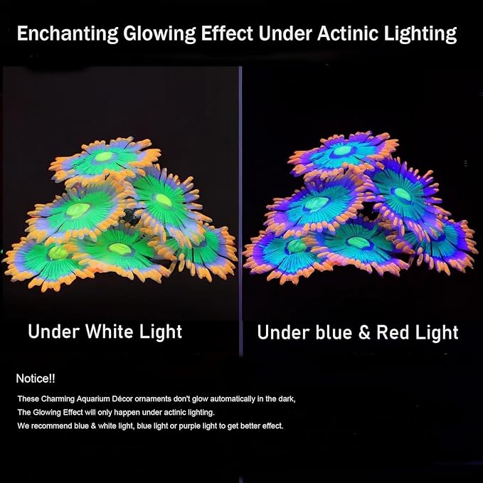 ZtohPyo Glowing Effect Soft Anemone Aquarium Fish Tank Decorations Silicone Glow in The Dark Artificial Ornament Plants for Aquarium Landscape Small/Large Fish Bowl Decor Accessories