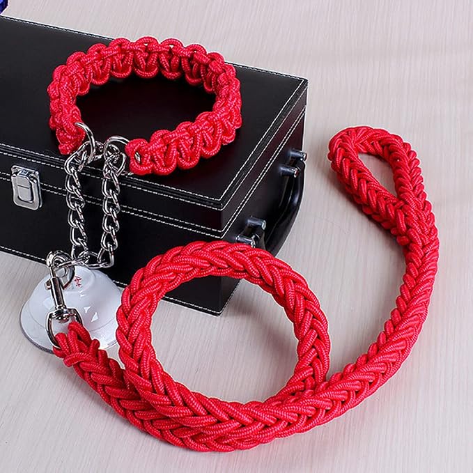 Love Dream Dog Collar and Leash Set, Heavy Duty Nylon Braided Rope Strong 4 FT Dog Leash and Martingale Training Collar for Small Medium Large Dogs Training and Walking (Red)