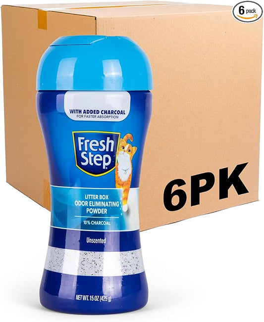 Fresh Step Litter Box Charcoal Odor Eliminator Powder, Cat Litter Deodorizer Additive to Help Absorb and Control Strong Litter Box Odors for Cleaner Smelling Homes, 15 Oz - 6 Pack