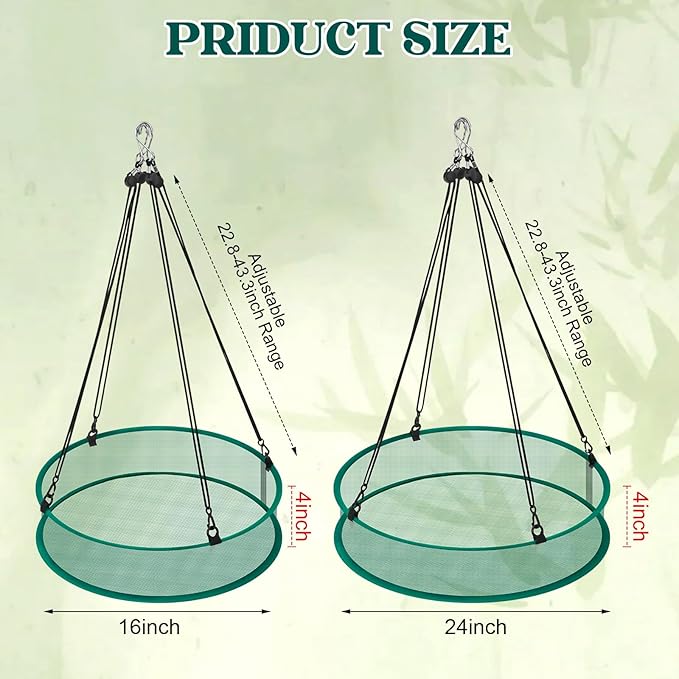 2 Pack Bird Seed Catcher for Outdoor Feeders, 24in & 16in Adjustable Hanging Trays with 4in Anti-Spill Height, Hanging Hoop Bird Seed Catcher Tray for Hummingbird Feeders Outdoor Garden Accessories