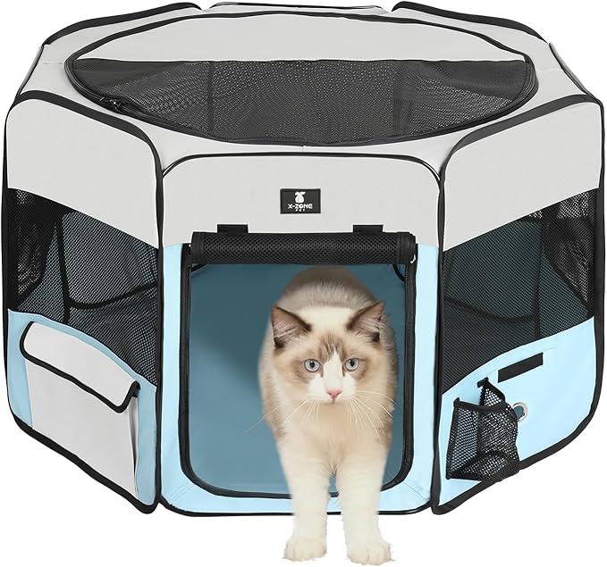 X-ZONE PET Portable Foldable Pet Dog Cat Playpen Crates Kennel/Premium 600D Oxford Cloth,Removable Zipper Top, Indoor and Outdoor Use (XL, Blue)