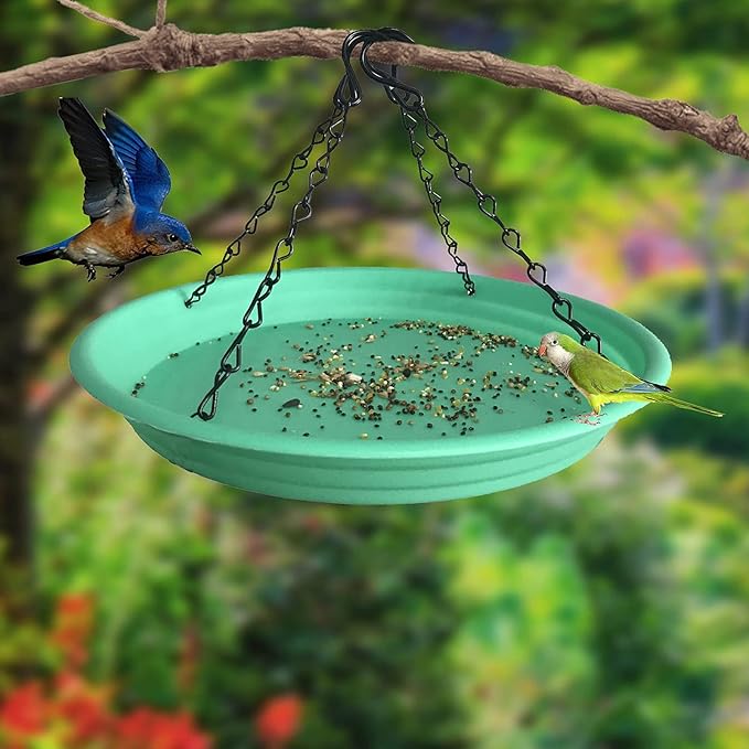 Large Hanging Bird Feeder Tray, Platform Seed Tray for Bird Feeders, Outdoor Garden Decoration for Backyard Attracting Wild Birds - Green