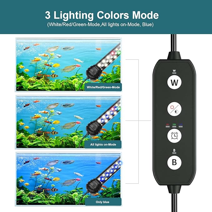 SEAOURA Led Aquarium Light with Timer, Submersible Aquarium Plant Light, Fish Tank Light with Auto On/Off, 3 Lighting Modes, Adjustable Brightness (22.8 in for 24-43inch Planted Tank), 12W