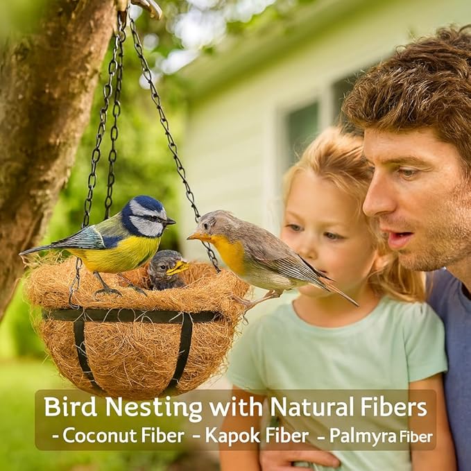 Natural Bird Nesting Material for Birds – 2.1 oz Blend of Coconut Fiber, Kapok Cotton,Palmyra Fiber – Safe Nesting Bedding for Wild Birds, Finches, Parrots, Hamsters, Small Pets