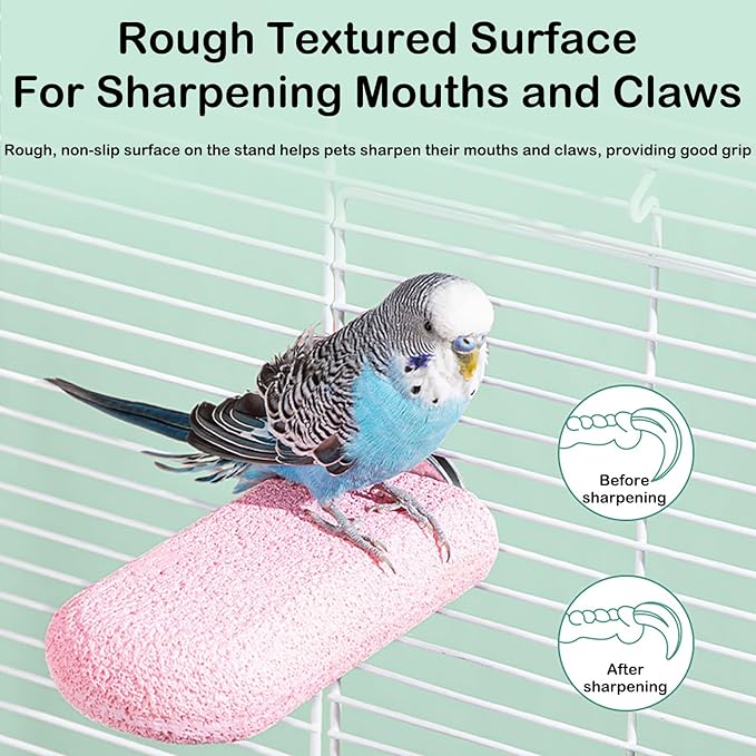 5 Pcs Bird Beak Grinding Calcium Stone, Parrot Cage Perch Stand Platform, Parrot Teething Stone Toy & Foot Claws Trimmer, Bird Chewing Toy for Macaws Parakeets Finches Cockatiel Hamster Rabbit Poultry