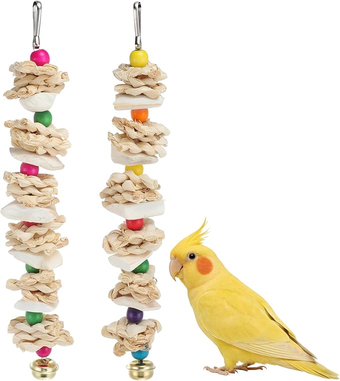 Bird Toys with Cuttlebone, Prevent Destructive Chewing, Grinding Stone for Bird, White, Colorful, 2 Pcs