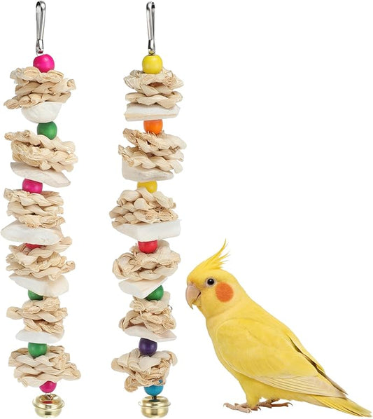 Bird Toys with Cuttlebone, Prevent Destructive Chewing, Grinding Stone for Bird, White, Colorful, 2 Pcs