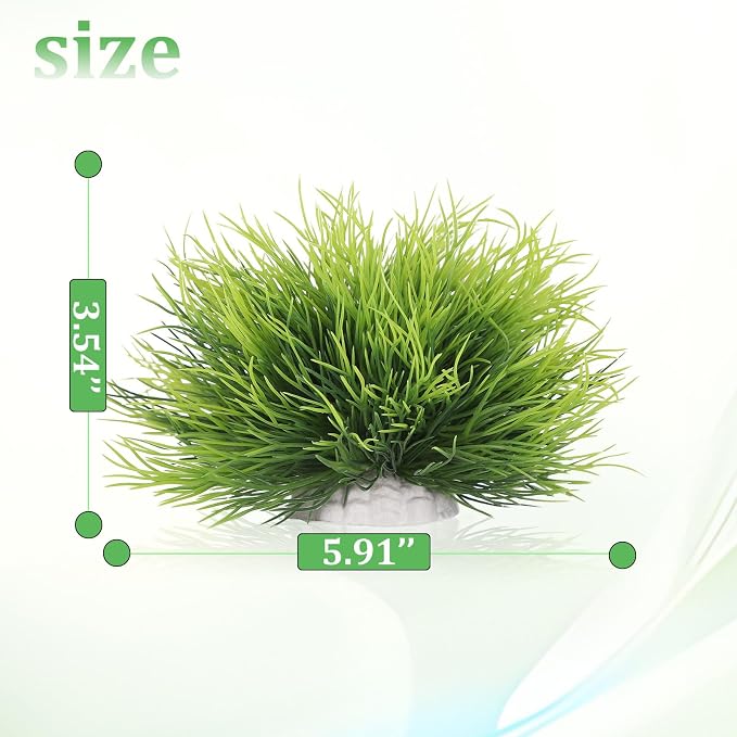 IBWell 2pcs Artificial Aquarium Mini Plants Decor Green Grass Plastic Hideout Waterscape Ornament Fish Tank Accessories for Turtle Betta Hides - Small