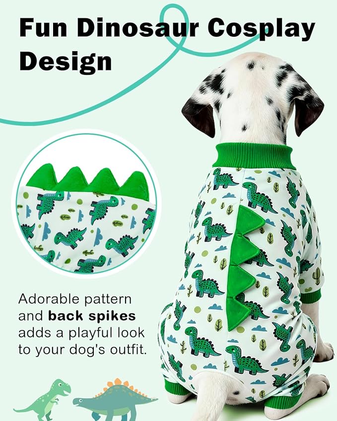 CuteBone Dinosaur Costume Dog Pajamas, Stretchy Spandex Crystal Velvet Sleepwear Coat for Small Dogs, Soft & Warm Pet Outfit Clothes for Cold Weather, Cozy Pullover Design COSP16XL