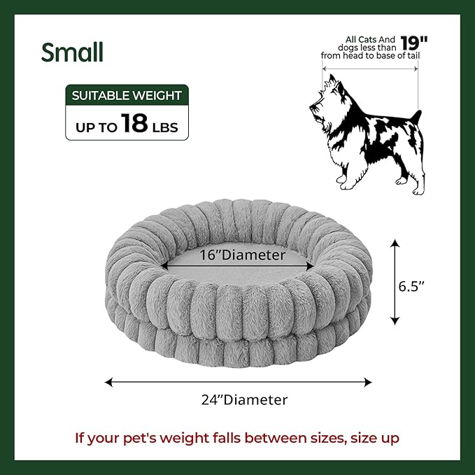 BALANCE Luxury Donut Dog Bed, 24 Inches Round Dog Beds for Small Dogs Washable, Orthopedic Calming Pet Bed for Puppy and Cats with Anti-Slip Bottom (Gray)