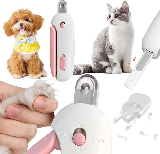 Professional Cat Nail Clipper and Trimmer with 3 Adjustable Safety Levels (1-3.5mm), Kitten Supplies, Puppy Grooming Tools, with Debris Catcher & Hidden Nail File Pink