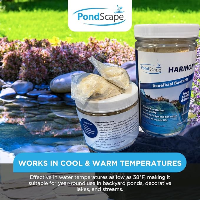 PONDSCAPE Harmony Beneficial Bacteria – Natural Clarifier Packets for Ponds, Waterfalls & Fountains – Supports Visual Clarity & Healthy Water Balance – 24 Packets