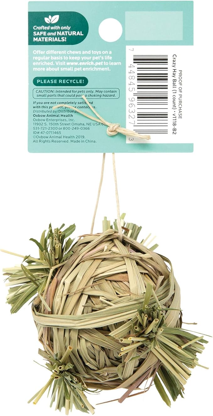 Oxbow Enriched Life Crazy Hay Ball, Rabbit Toys, Guinea Pig Toys, Enrichment for Bunny, Guinea Pig, Hamster, Rabbit, Chinchilla, Rat, Chinchilla Cage Accessories, Small Pet Accessories for Cage