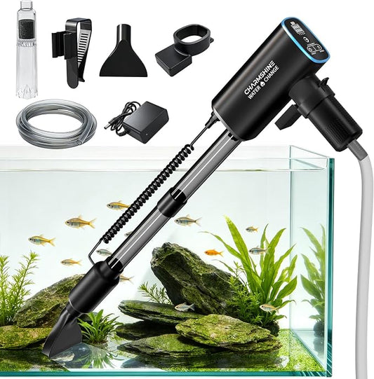 Cordless Gravel Vacuum Aquarium Cleaner for 10-75 Gallon,6-in-1 Automatic Fish Tank Cleaning Tools 2600mah Rechargeable Fish Tank Vacuum Large Tanks Change Water Wash Sand (25w)
