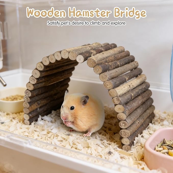 Hamiledyi Natural Wood Hamster Bridge, Bendable Climbing Ladder Small Animal Cage Accessories for Dwarf Hamster, Gerbils, Mice, Sugar Glider (15.7×5.9 in)