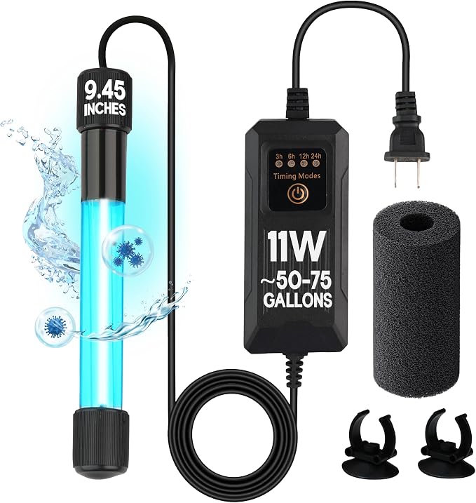 11W UV Light for Aquariums with 4 Timer Modes | UV-C Light for Sump Filters, Top & Bottom Filter Boxes, External Filter Chambers, Hang-On-Back Filters & Small Ponds – Keeps Fish Tanks Clear & Healthy