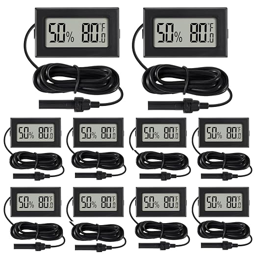 10Pcs Mini Digital Thermometer Hygrometer Gauge with Probe Sensor LCD Display Meter Indoor Temperature Humidity Fahrenheit Meter for Incubator Plant Tank Garden ℉