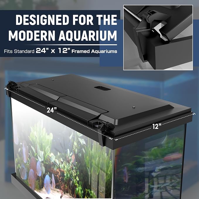 LED Aquarium Hood, White Lights, Fits 24" Framed Aquariums, Black | Adjustable Brightness White Tube Light, Replaceable Full-Length Bulb, Fits 24-Inch Framed Aquariums