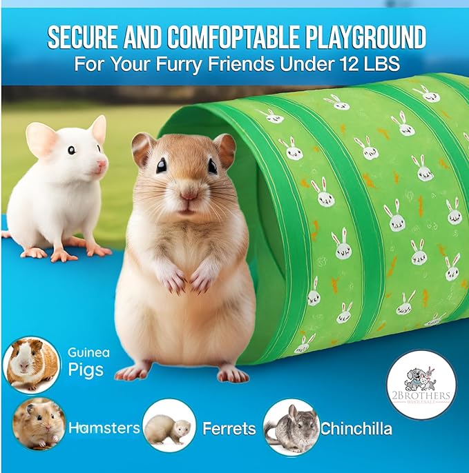 Tunnels with 3-Way Entrance - Cozy, Washable Guinea Pig Hideout - Interactive Cage Toys (Green)