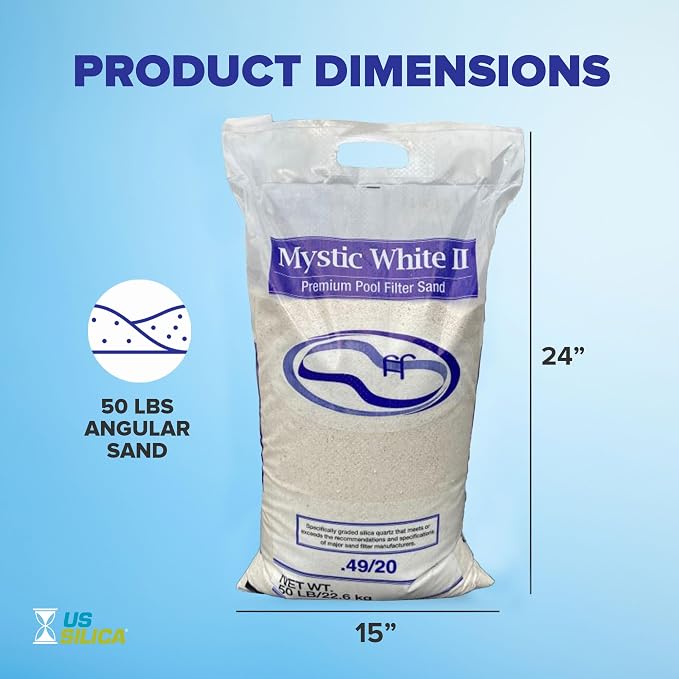 U.S. Silica Mystic White II Swimming Pool Filter Sand, 50 lb Bag | Silica Sand for Above Ground & Inground Pool Filter Pumps, Swimming Pool System Cleaning & Maintenance Supplies