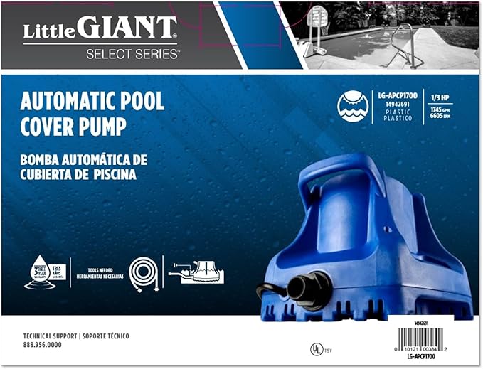 Little Giant Select Series LG-APCP1700 1/3 HP, 1745 GPH, Automatic, Submersible, Swimming Pool Cover Pump with 25-Ft. Cord, Dark Blue, 14942691