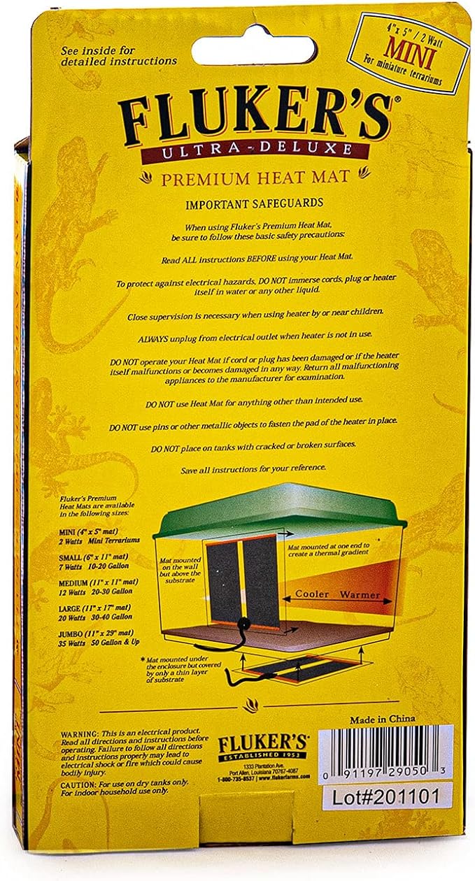 Fluker's Premium Heat Mat for All Reptiles and Amphibians, Mini 4"x5"