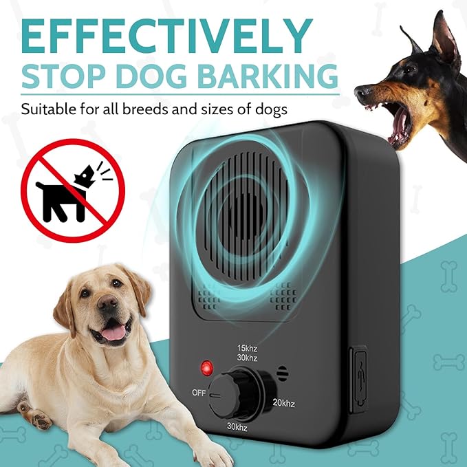 Anti Barking Device for Dogs, Ultrasonic Dog Barking Deterrent Devices, Rechargeable Dog Barking Control Device, Barking Dog Silencer, Bark Box Stop Neighbors Dog from Barking (Black)