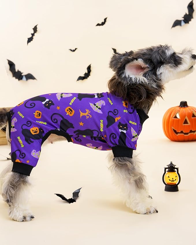 XPUDAC 4 Pack Halloween Dog Pajamas, Funny Ghost Halloween Costumes for Dogs, Soft Strechy Doggy Clothes for Small Medium Dogs Boy Girl, Pet Apparel, XL