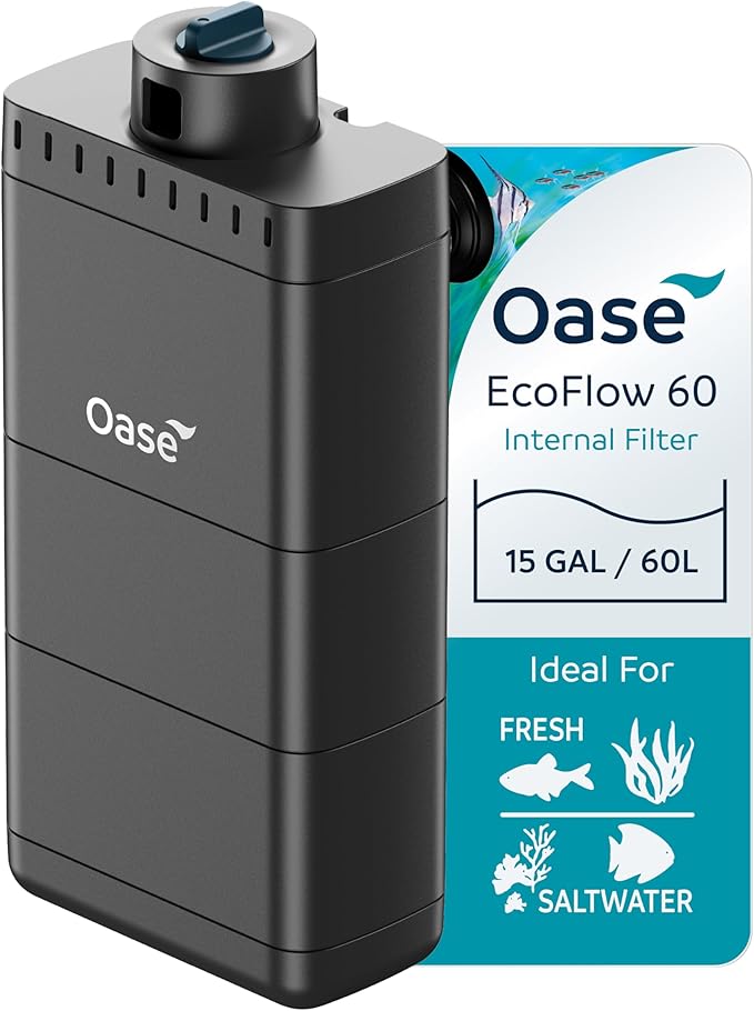 Oase EcoFlow 60 Internal Aquarium Filter – Quiet Submersible Multi-Stage Filter (Biological & Mechanical), Custom Flow, Easy-Clean Modules, For Freshwater, Saltwater & Turtle Tanks up to 15 Gal (60L)