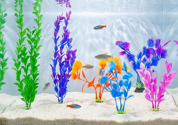 25 Pack Aquarium Plants, Fish Tank Decoration Colorful Artificial Fish Tank Decor Plants Aquarium Decorations for Household and Office Aquarium Simulation, Small to Large and Tall