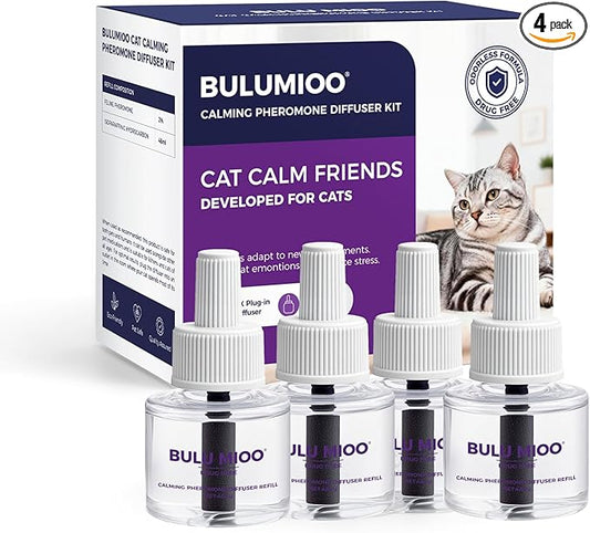 Cat Calming Pheromone Refills (120-Day Supply) – 4 x 48ml Replacement Vials ONLY (Diffuser Not Included) – Helps Reduce Urine Spraying & Scratching – Unscented Stress Relief