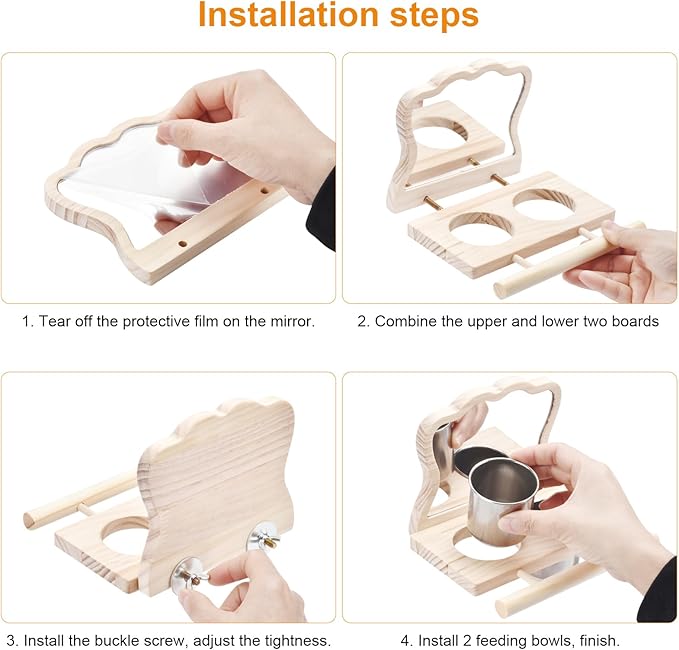 Natural Wood Bird Perch, Parrot Cage Accessories, Suitable for Parakeets, Cockatiels, Lovebirds, Tool-Free Adjustable Bird Cage Supplies & Bird Toys