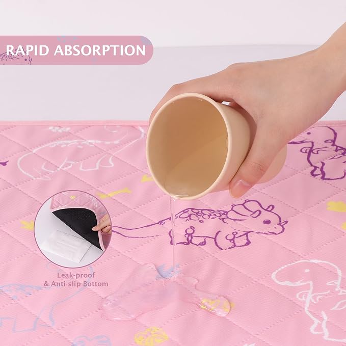 IEUUMLER Washable Pee Pads for Dogs, 2 Pack Non-Slip & Waterproof Pack Whelping Pad, Reusable Washable Puppy Potty Training Pad with Fast Absorbent for Playpen EU007 (Pink Dinosaur, 48"X30"-2pcs)