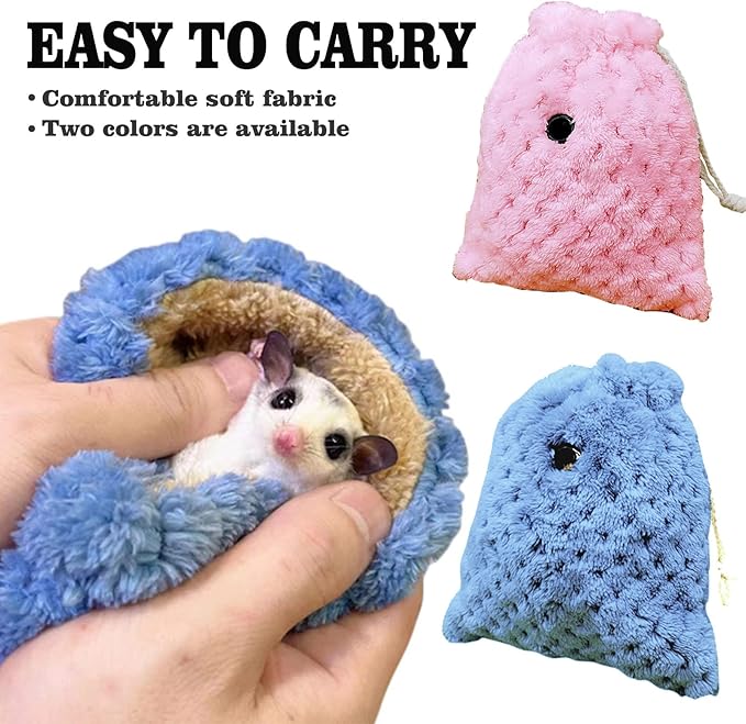 Sugar Glider Bonding Pouch Carrier Bag, Small Animals Sleeping Pouch Bag with Breathable Vent and Drawstring, Portable Travel Bag for Sugar Glider Rat Squirrel Guinea Pig Birds Parrot (Blue)