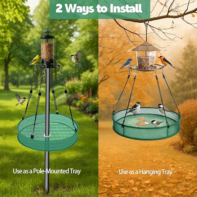 Bird Seed Catcher Tray for Hanging Bird Feeder Platform, 20 inches Birdseed Hoop for Hummingbird Feeders Bee Feeder Outdoor Garden Hanging Tray(1PC-)