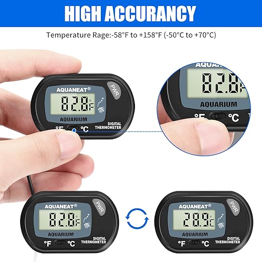 AQUANEAT Aquarium Thermometer, Fish Tank Thermometer, Digital Temperature Test, with Large LCD Display (3 Packs)