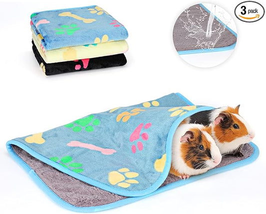 YUEPET 3 Pack Waterproof Guinea Pig Blankets Washable Small Animal Fleece Cage Liners Soft Pet Mat Guinea Pigs Fleece Bedding for Hamster Rabbit Chinchilla Ferret Guinea Pig 23"×16"