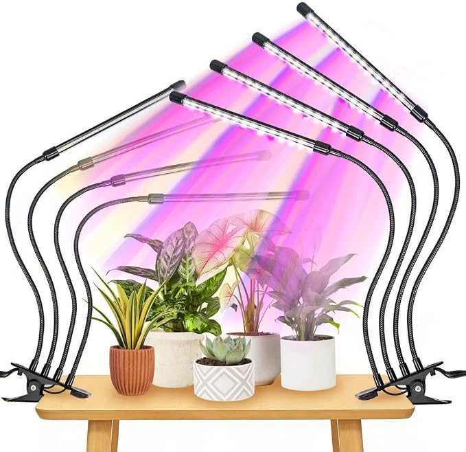 LED Grow Lights for Indoor Plants 2-Pack, Full Spectrum & Red Blue Spectrum Plant Growing Lamps with 3/9/12H Timer, 10 Brightness Levels, Clip-on Desk Plant Lights for Seedlings, Succulents, Flowers