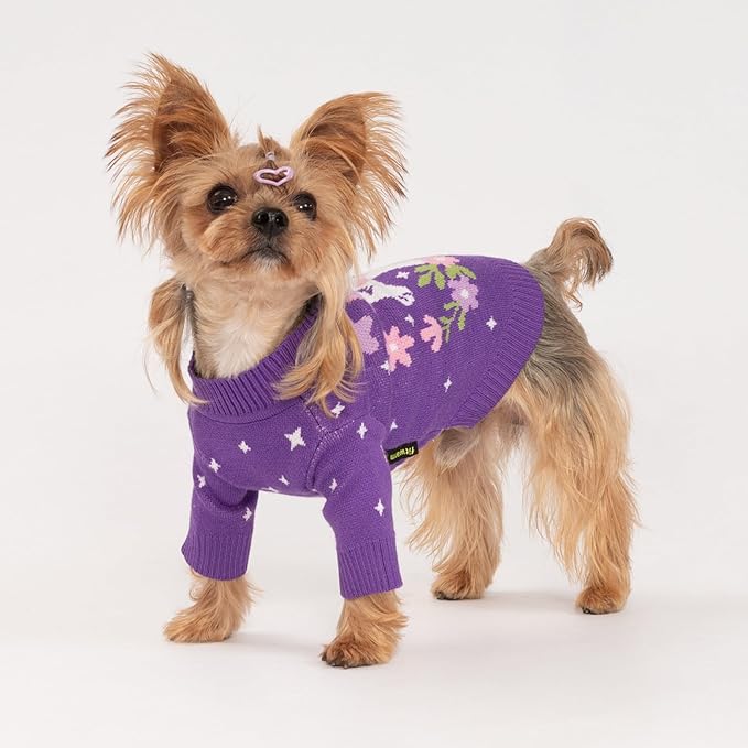 Fitwarm Adorable Unicorn Dog Sweater, Thermal Dog Winter Clothes for Small Dogs Girl, Pet Outfit, Purple, Pink, White, Medium